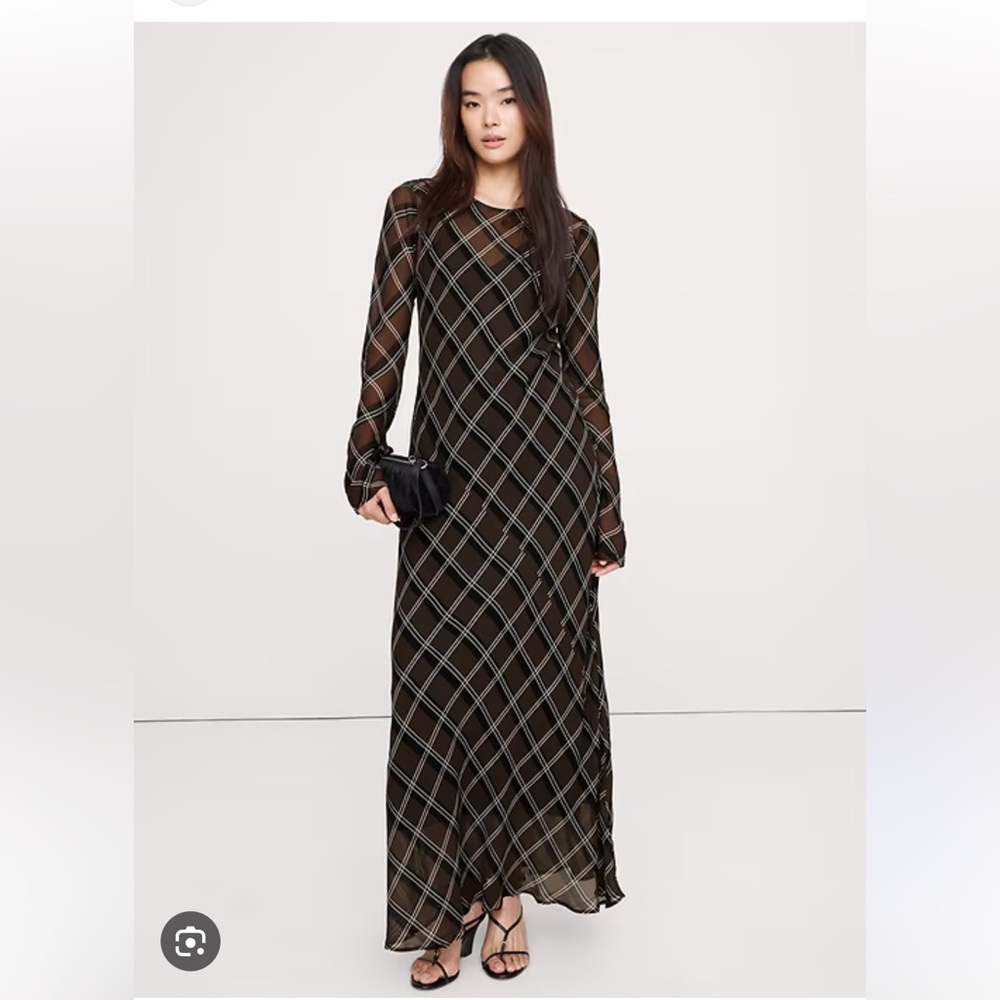 Banana Republic plaid bias-cut chiffon maxi dress